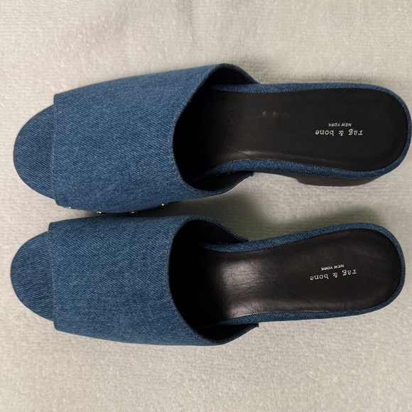 Rag & Bone Mara Blue Denim Platform Clogs Size 39 or US 9 - Picture 2 of 16